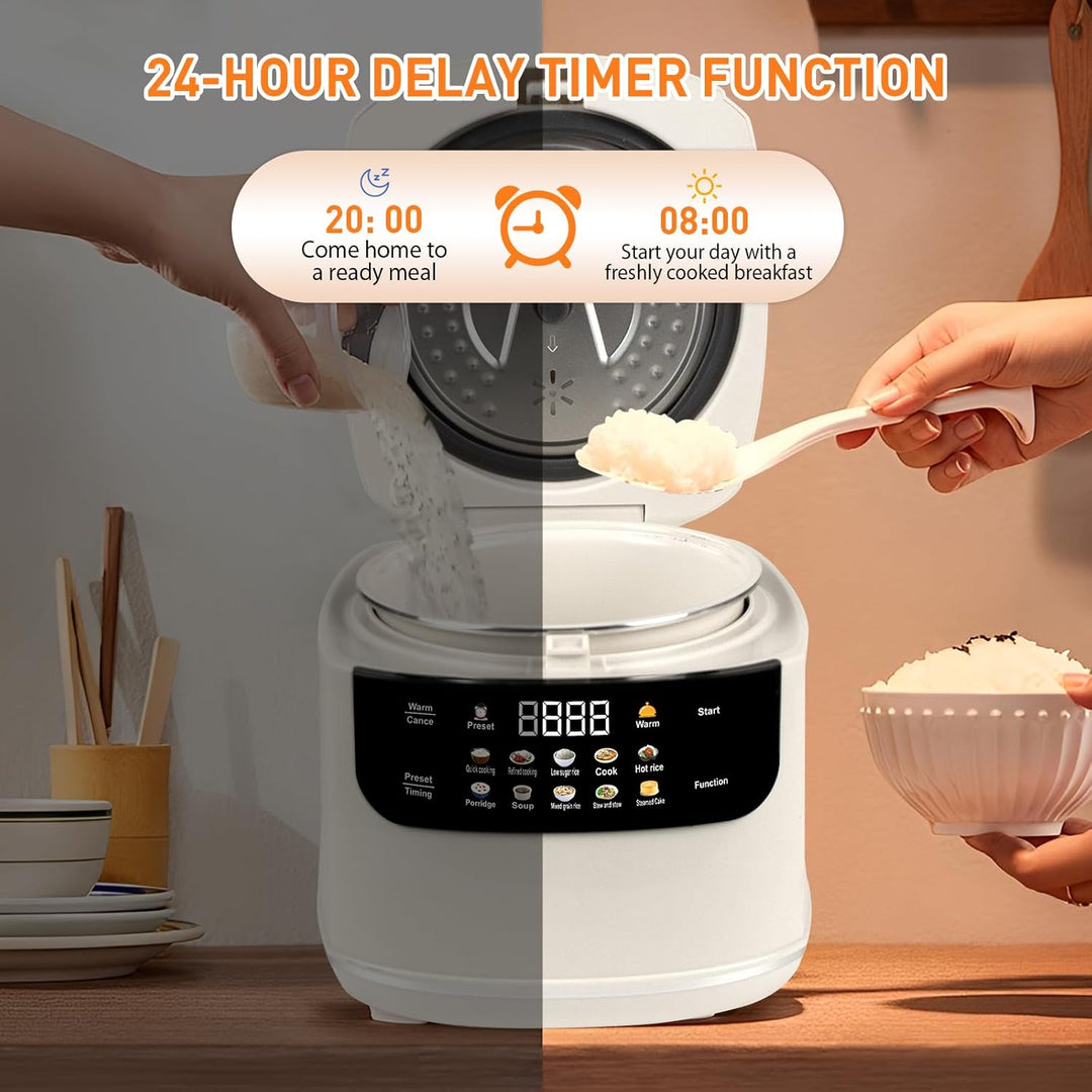 Reiskocher Low Sugar 2L, Rice Cooker mit Low Carb Funktion and Dampfgarer, 10 in 1 Reiskocher mit 24