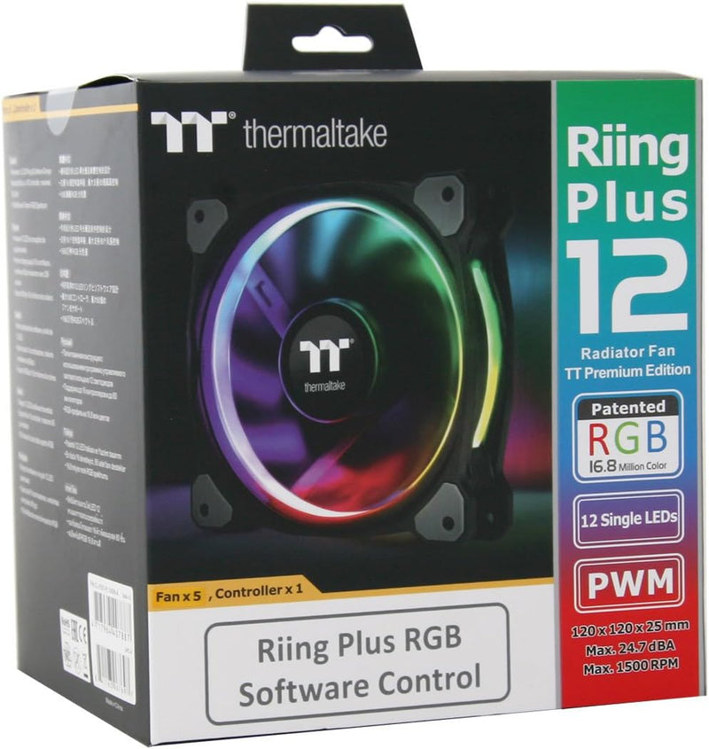 Thermaltake CL-F054-PL12SW-A Riing Plus 12 Gehäuselüfter TT Premium Edition 5 Pack mit Software RGB