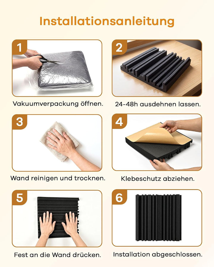 36 Stück Akustikschaumstoff Selbstklebend, Schwarz Gerillte Akustikpaneele 30 x 30 x 5 cm, Hohe Dich