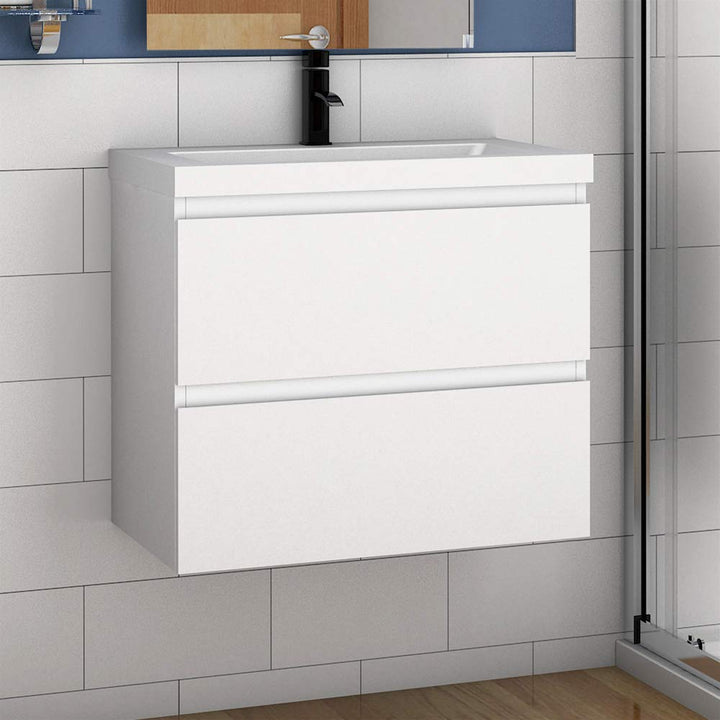 Aica Sanitär Waschtisch mit Unterschrank 60 cm Badmöbel Set mit Waschbecken Mineralguss Gäste WC Wei