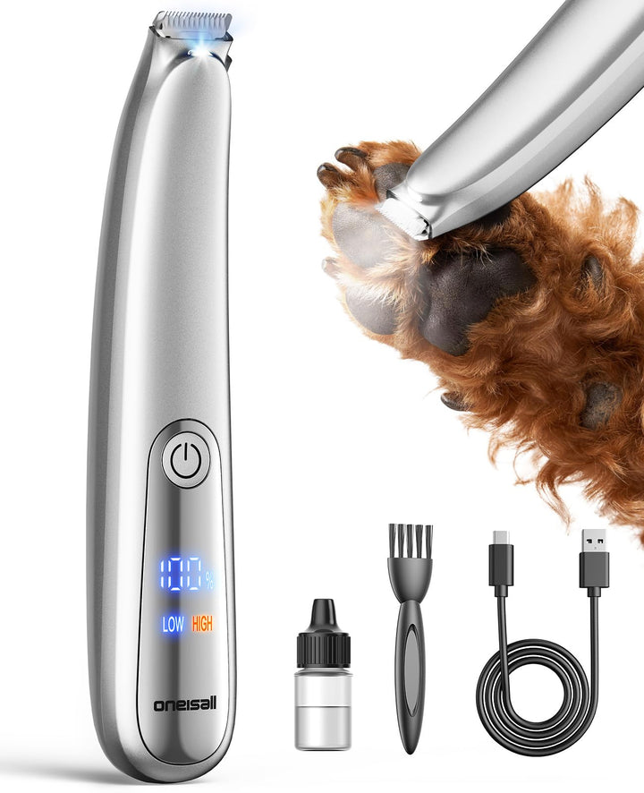 oneisall Pfotentrimmer für Hunde Extra Leise mit LED-Licht, Schermaschine Katze Hundepfoten Trimmer