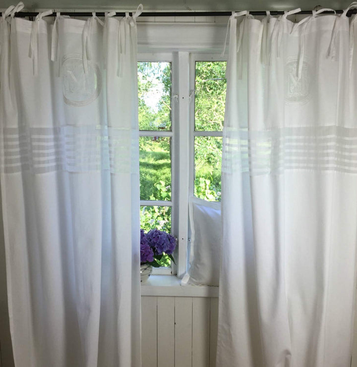 Vorhang Mathilde Weiss Gardine B x L 120x240 cm 2 Stück Bestickt Monogramm Gardinenset