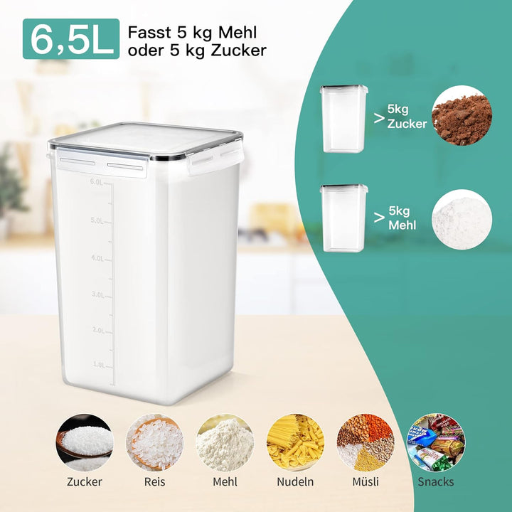 6,5L Gross Vorratsdosen mit Deckel Luftdicht 2er Set, Etiketten und Löffel, BPA Frei Plastik Aufbewa
