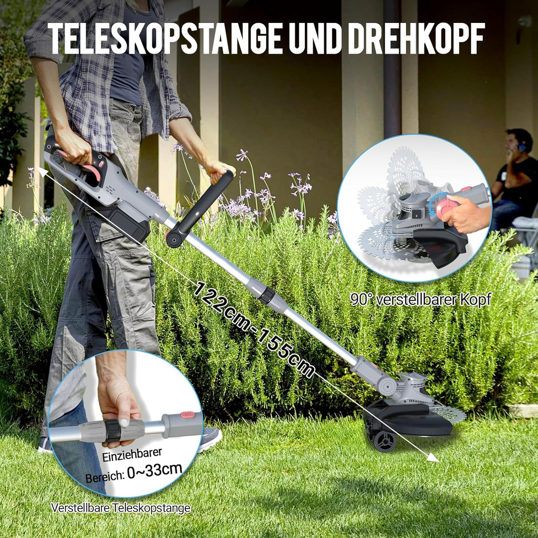 Akku Rasentrimmer mit Akku und Ladegerät, 21V Rasentrimmer für Makita Akku, Freischneider Akku - Ink