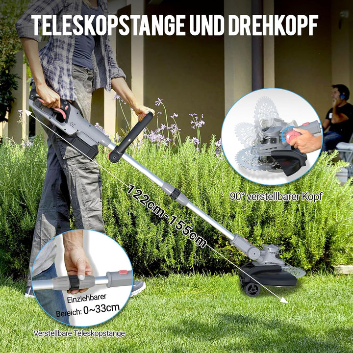 Akku Rasentrimmer mit Akku und Ladegerät, 21V Rasentrimmer für Makita Akku, Freischneider Akku - Ink