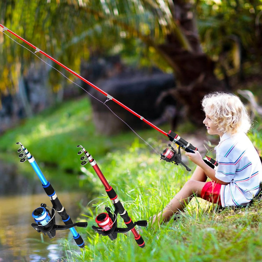 2 Stück Angelset Kinder, Angelrute Set Kinder, Kinder Angelruten, Teleskop-Angelrute 180 cm, Tragbar