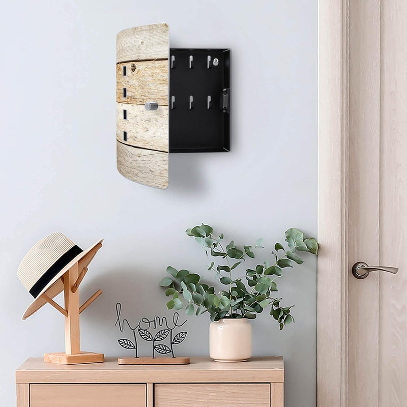 banjado® Design Schlüsselkasten aus Edelstahl mit Motiv Graues Holz für 10 Schlüssel - Schlüsselschr