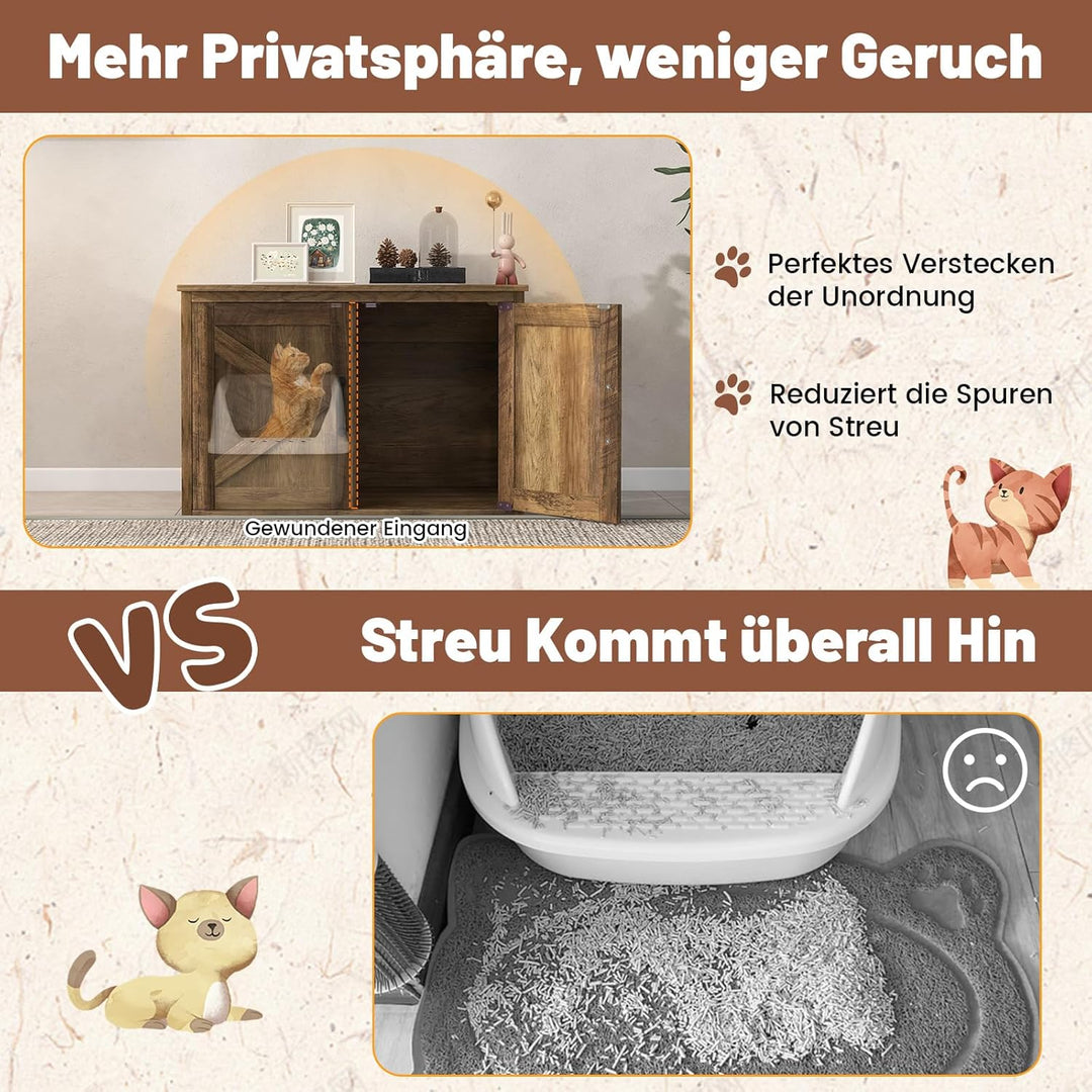 COSTWAY Katzenschrank, Katzentoilette mit Doppeltür, Trennwand, Katzenhaus, Katzenklo Schrank für In