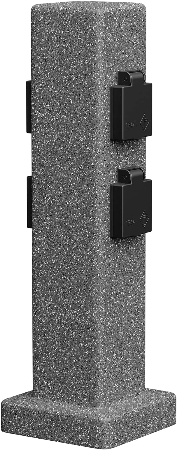 ledscom.de Garten Steckdosensäule POCK für aussen, IP44, 4-fach, anthrazit (Stein-Optik), eckig, 40