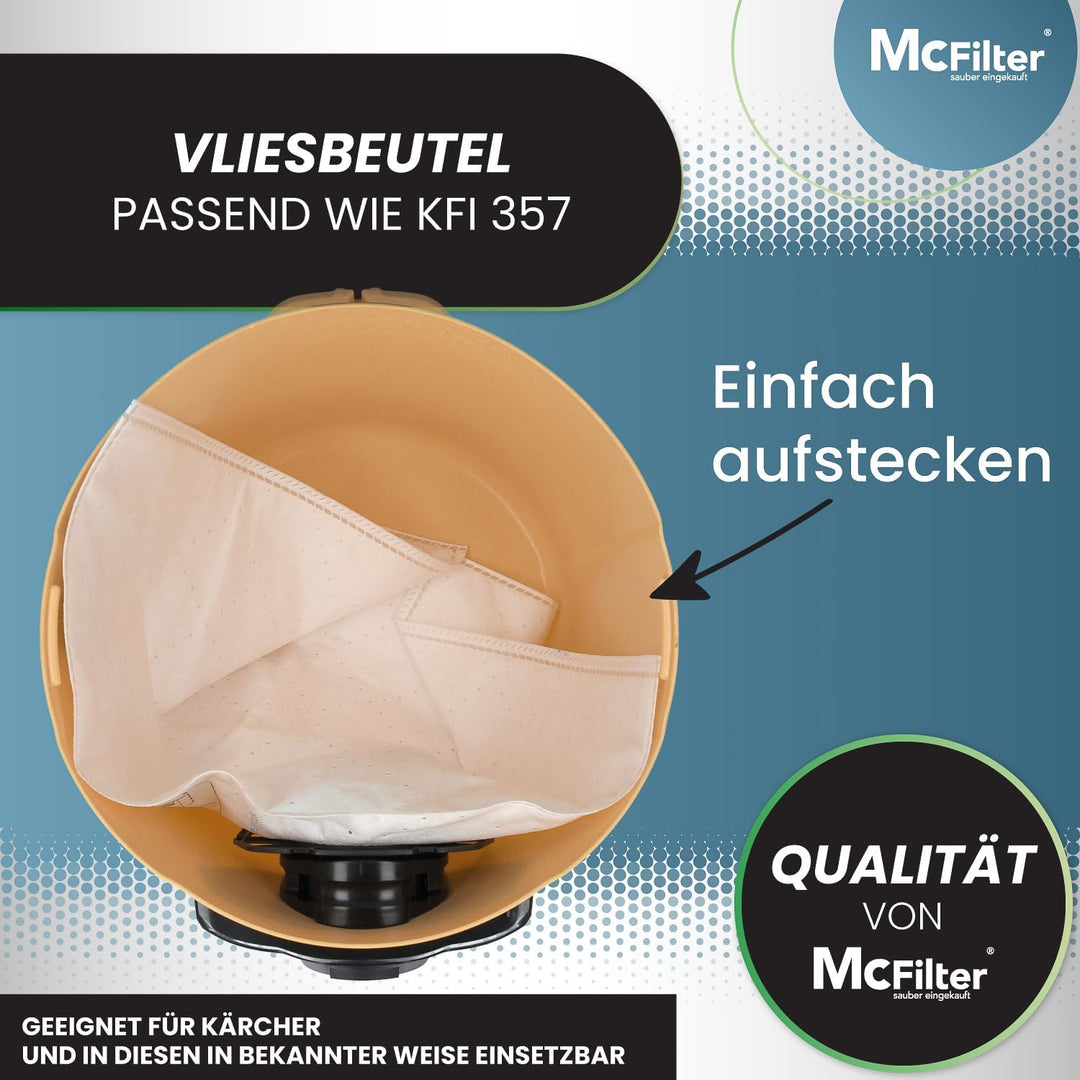 McFilter I 20 Staubsaugerbeutel kompatibel mit Kärcher WD2 Plus V-12/4/18/C, WD3 Serie V-17/4/20, KW