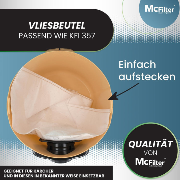 McFilter I 20 Staubsaugerbeutel kompatibel mit Kärcher WD2 Plus V-12/4/18/C, WD3 Serie V-17/4/20, KW