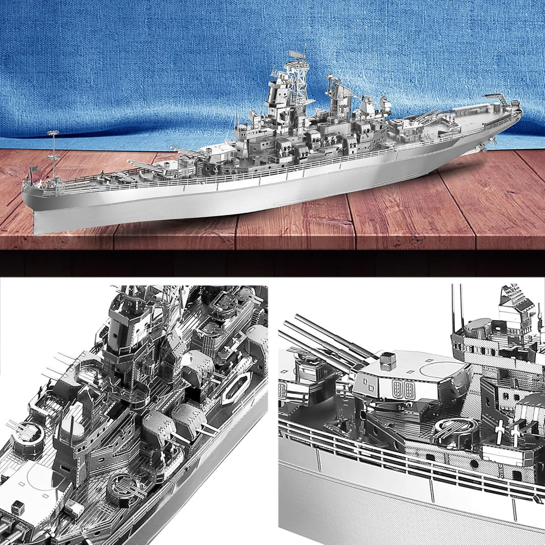 piececool 3D Puzzle Metall Schlachtschiff Missouri, 3D Metall Puzzle Militärmodell für 340 Edelstahl