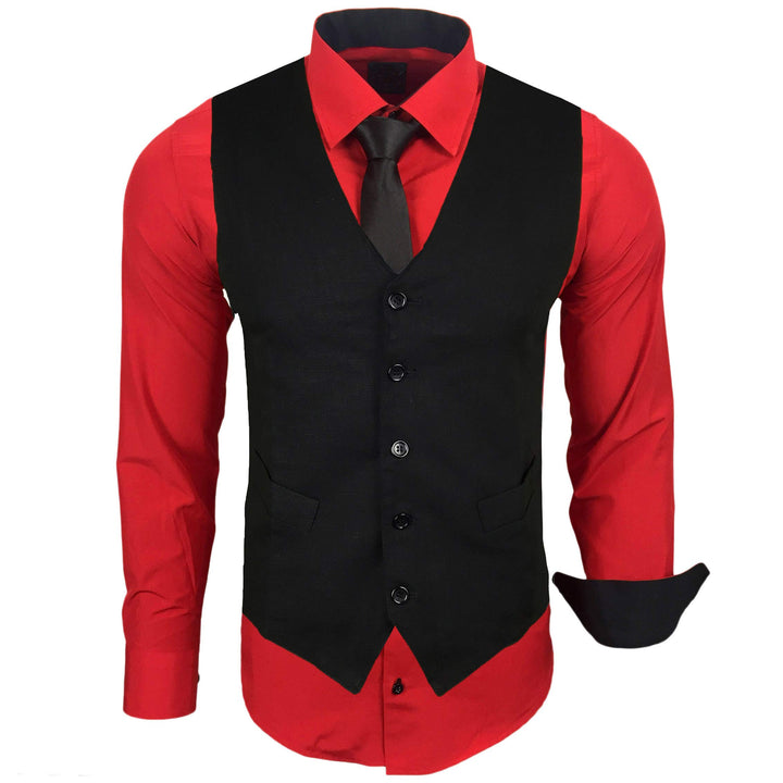 Herren Hemd mit Weste Krawatte Anzugs Sakko Business Hochzeit Freizeit Hemden Frack Herrenweste Set