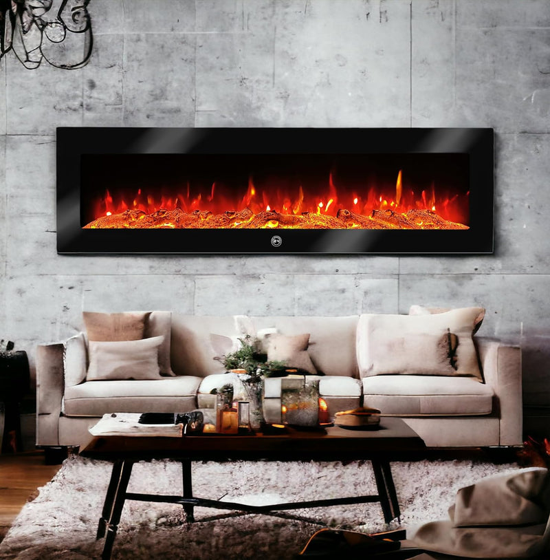Elektrokamin Wandkamin Ben 250cm mit LED Flammensimulation - Farbwechsel - inkl. Fernbedienung, Time
