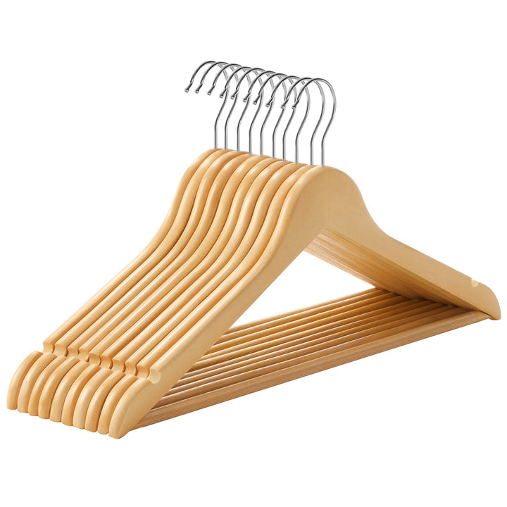 SONGMICS KleiderbÜgel Holz, 10er Set, BÜgel aus Massivholz, Einkerbungen im Schulterbereich, rutschf