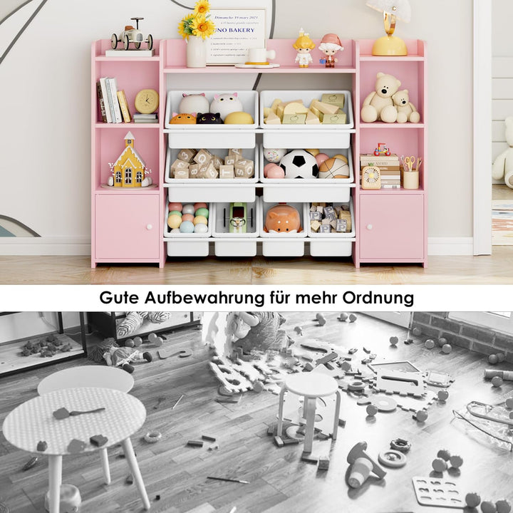 FOREHILL Kinderregal mit 8 Boxen Kinderschrank Holz Bücherregal für Kinder Aufbewahrungsbox Kinderzi