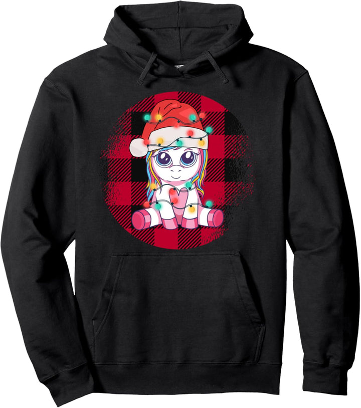 Süsses Einhorn eingewickelt in Lichterkette Damen und Mädchen Pullover Hoodie