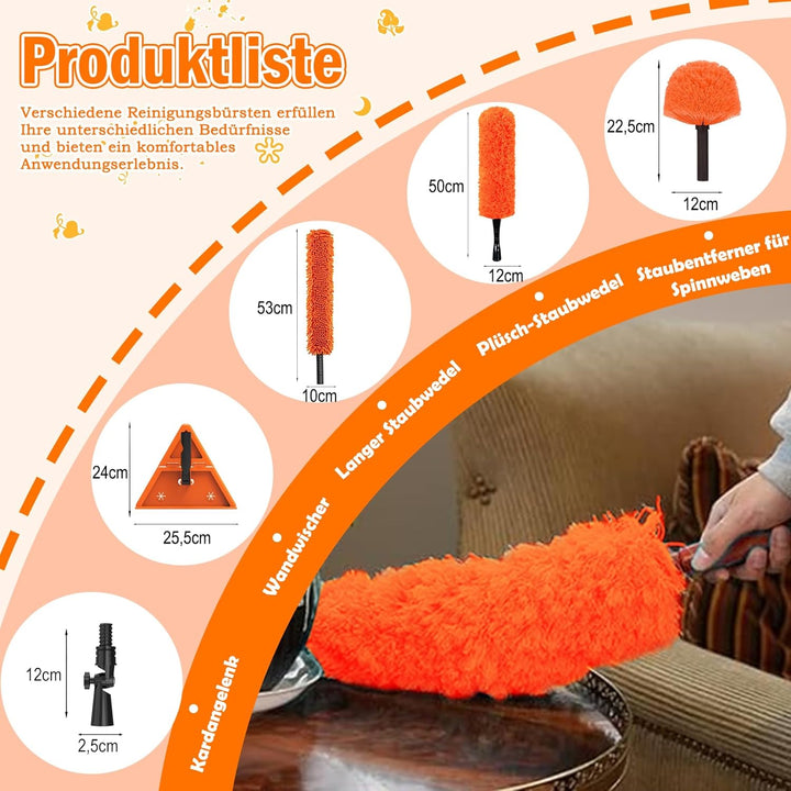 LAANPOLE 7,2m Staubwedel Teleskop, 6 Stück Spinnwebenbesen mit Teleskopstiel, Profi Fensterputzer Se