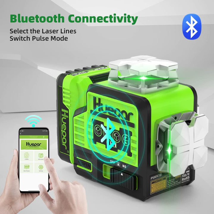 Huepar Lasernivellier Selbstnivellierend 2x360° Outdoor Bluetooth Grüne Kreuzlinien für Konstruktion