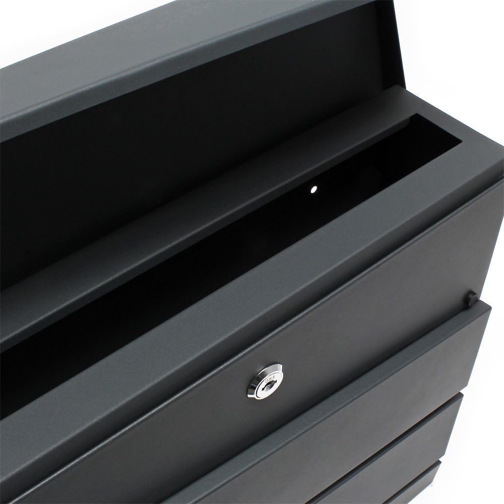 Wiltec Designer Briefkasten V16 Anthrazit 370 x 105 x 370 mm, Wandbriefkasten mit Schloss und Zeitun