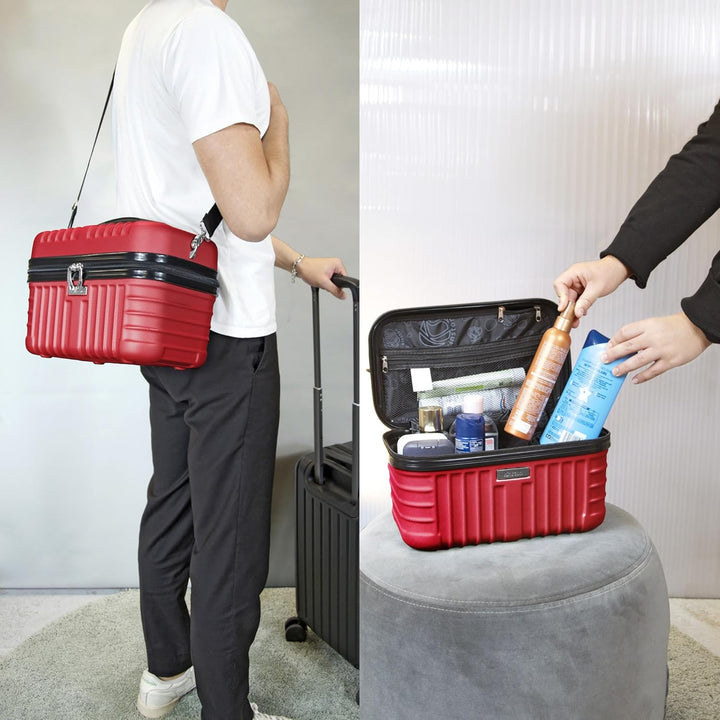 KINSTON Vanity Case Hartschale mit Schulterriemen – Kulturbeutel Reise Kosmetik – Hartschale mit Gri