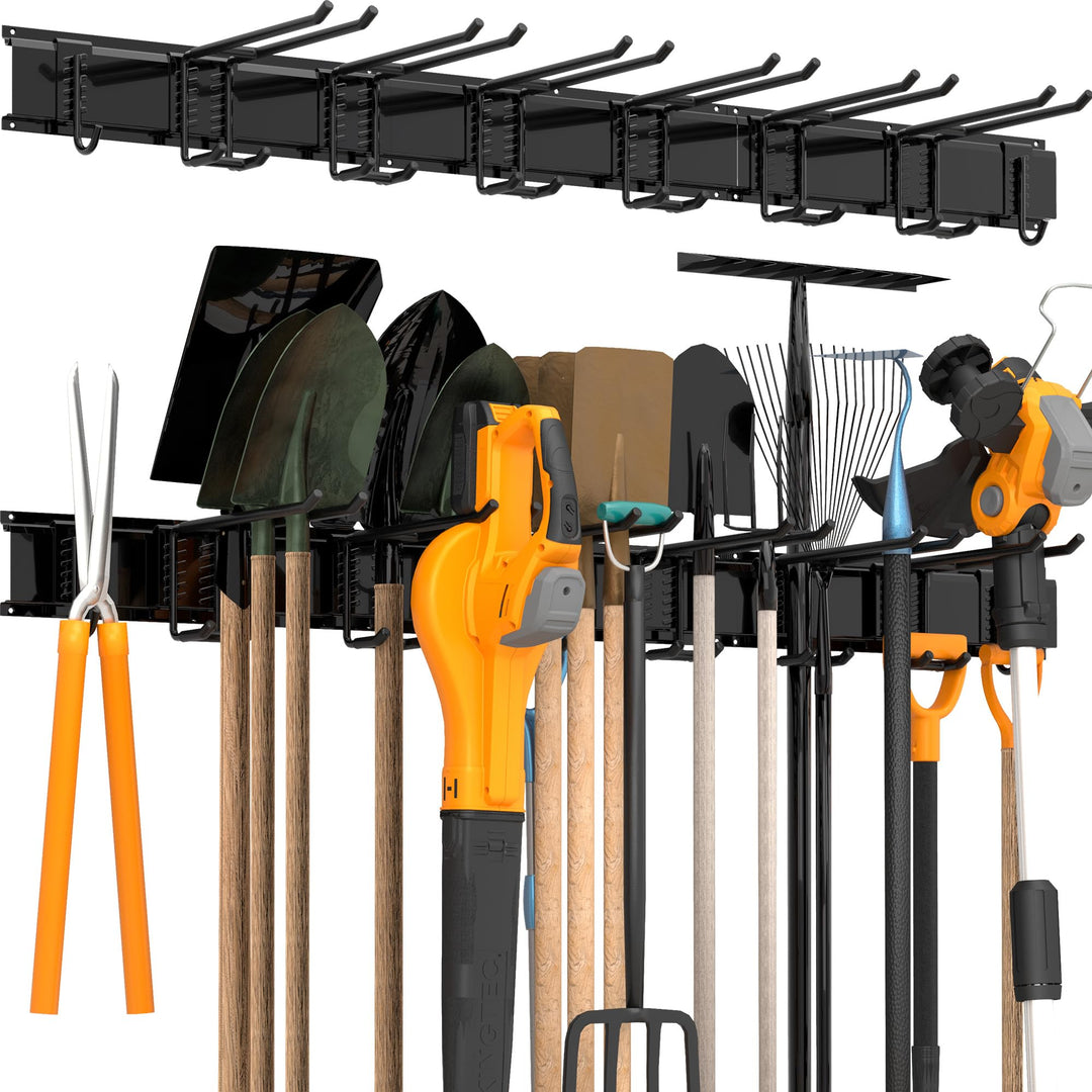 Werkzeug-Wandregal, verstellbar Wandhalterungen für Garage und Garten mit 8 Haken &amp; 3 Schienen, Hoch