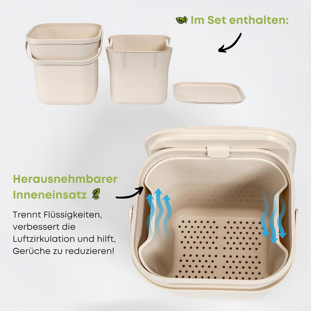 Urbalive Design Biomülleimer Küche 8L mit herausnehmbarem Sieb - Komposteimer Küche mit Deckel - Kle