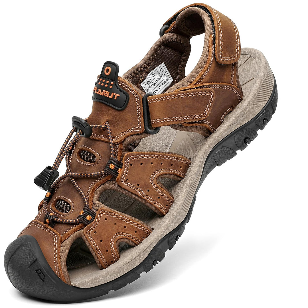 FLARUT Sandalen Herren Outdoorsandalen Sommer Wanderschuhe Trekkingsandalen Leder Strand Wandersanda
