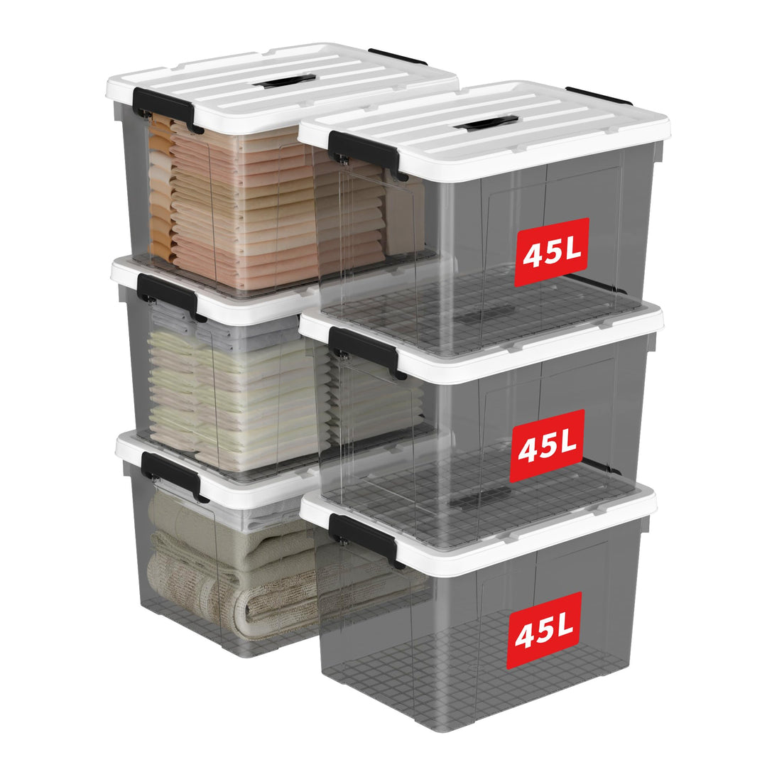 Cetomo 45L*6 Plastic Storage box, Tote box,Organizing Container with Durable Lid and Secure Latching