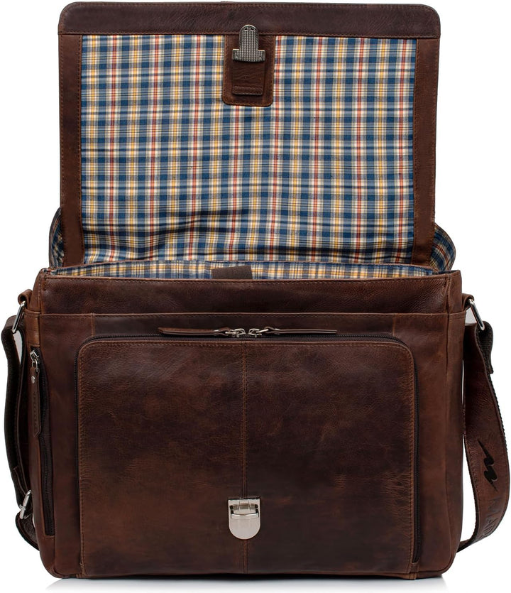 Marc Peter® Bergen leder Umhängetasche für Herren Damen | 15.6 Zoll Laptoptasche | Aktentasche aus e