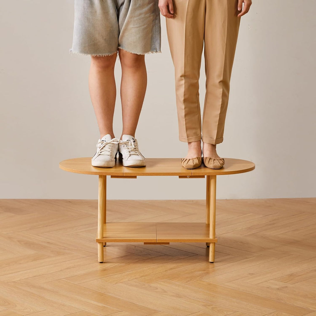 Teetisch aus Holz im Spleissdesign, 2-stufiger Couchtisch für Wohnzimmer, 35x16x17 Zoll TV-Tischstän