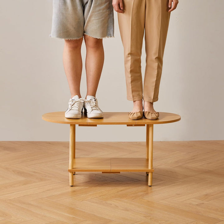 Teetisch aus Holz im Spleissdesign, 2-stufiger Couchtisch für Wohnzimmer, 35x16x17 Zoll TV-Tischstän