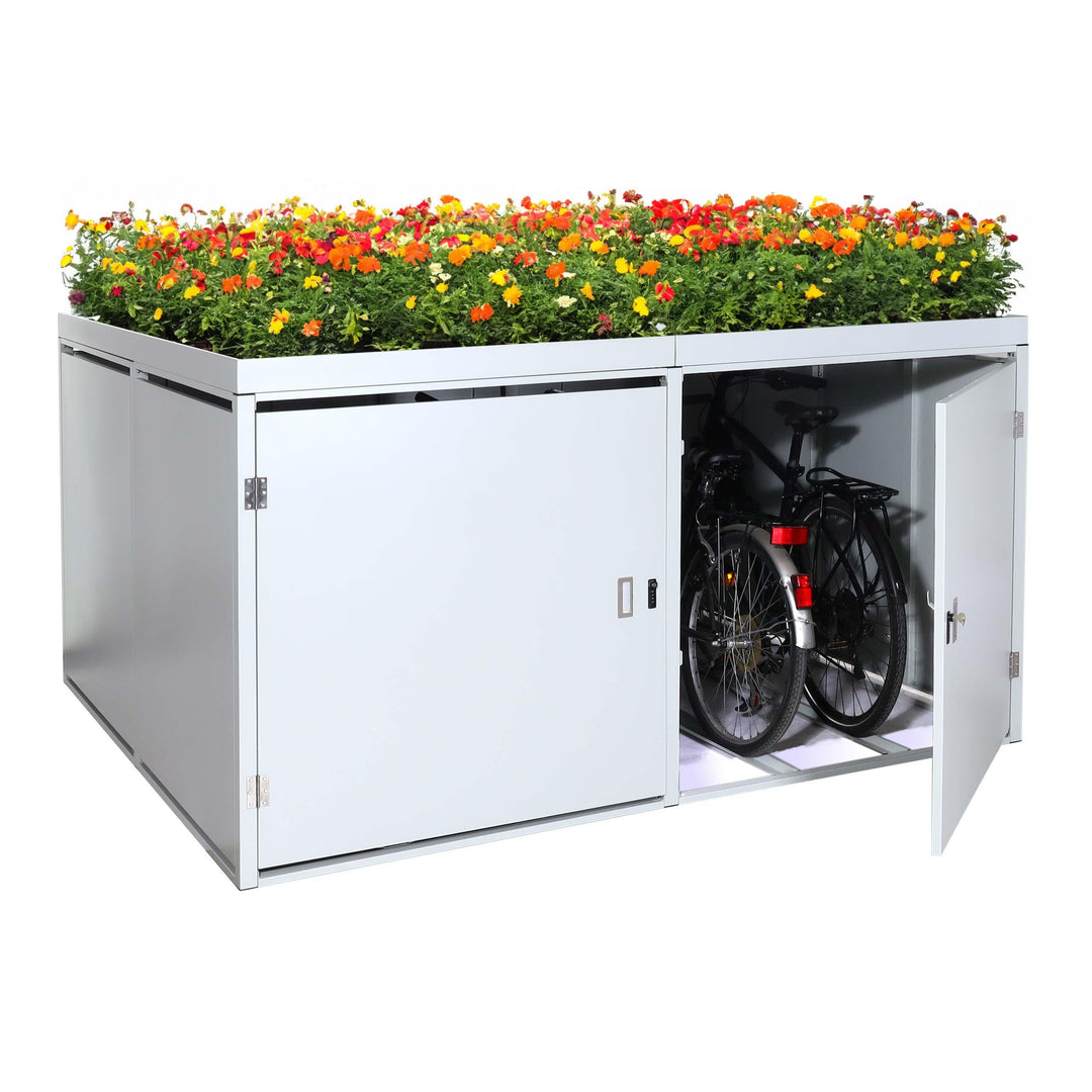 PROREGAL 4er-Fahrradgarage mit Pflanzkasten | HxBxT 126x220x210cm | abschliessbar verzinkter Stahl |