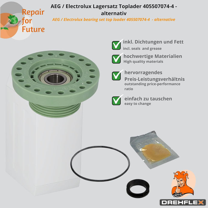 DREHFLEX - Lagersatz SET Toplader kompatibel für AEG/Electrolux 4055070744 + 4071430963 / für rechts