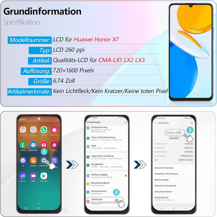 RongZy Display für Honor X7 CMA-LX1 LX2 LX3 LCD Bildschirmersatz Digitizer Touchscreen Montiert Ersa