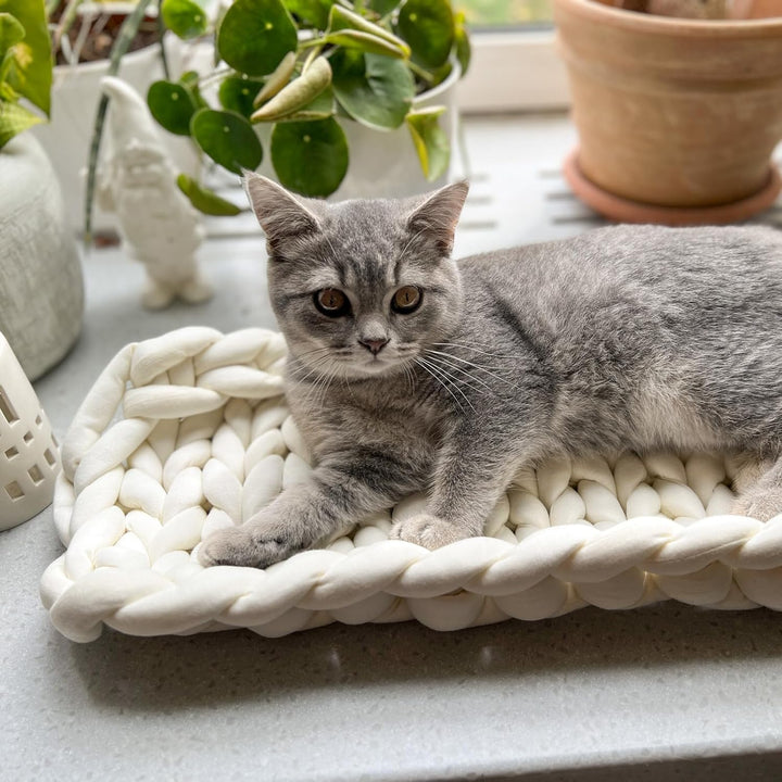 Aumüller Fensterbankliege für Katzen - Katzenbett aus Grobstrick - Beige