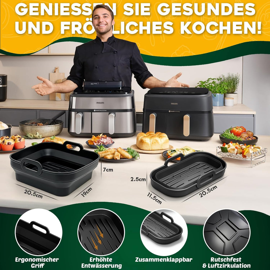Heissluftfritteuse Zubehör für Philips Airfryer Dual Basket 3000-5000 serie 9L (6L/3L), 15 Stück Sil