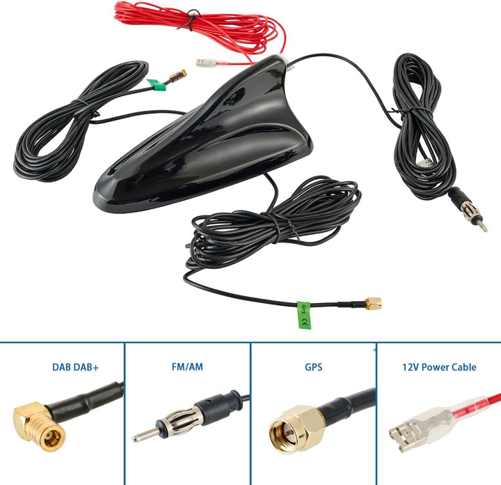 Vecys DAB DAB + Autoantenne Haifischflosse FM/AM GPS Autodachantenne Signalverstärker SMB zu SMA zu