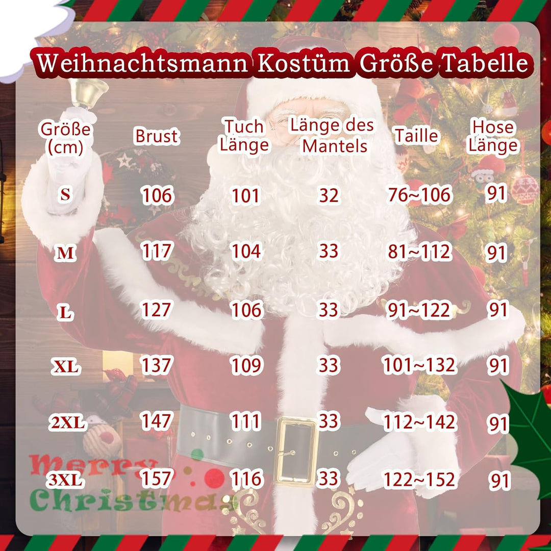 Boveco Weihnachten Weihnachtsmann Kostüm für Männer Erwachsene 12pcs Santa Anzug Deluxe Professional