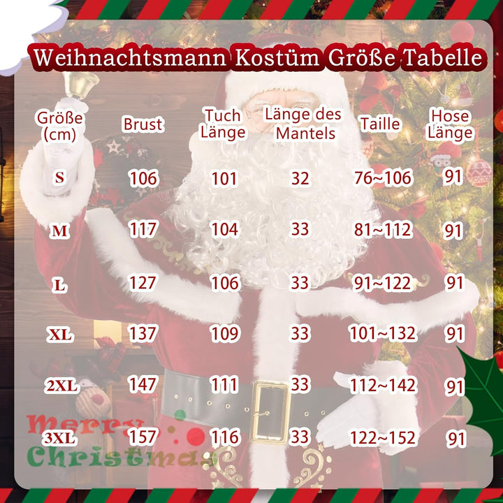 Boveco Weihnachten Weihnachtsmann Kostüm für Männer Erwachsene 12pcs Santa Anzug Deluxe Professional