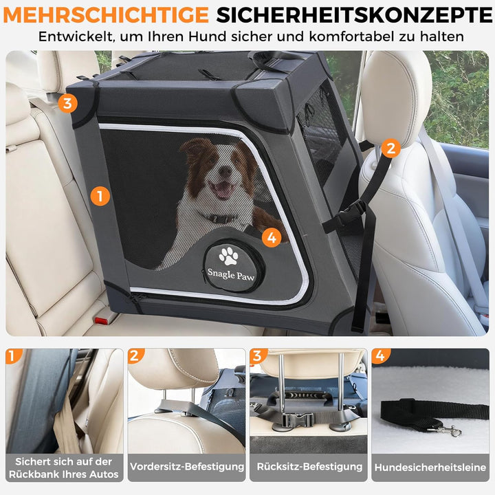 Snagle Paw Faltbare Transportbox,Stabiler Transportbox Hund Rückbank mit Kopfstützen-Gurt, Metallrah