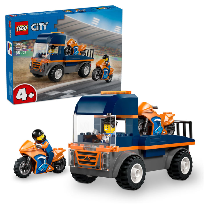 LEGO City Motorradtransporter - Spielzeug zur Förderung der Feinmotorik mit Transporter, 2 Motorräde