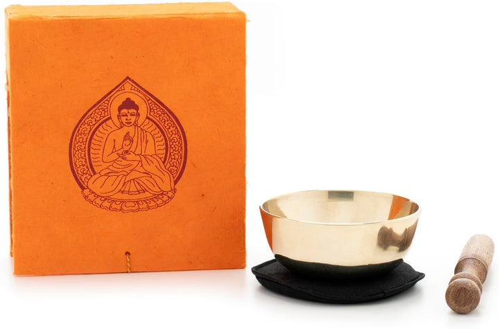 Kleine Meditations-Klangschale in Buddha-Geschenkbox I Inkl. Unterlage/Holzklöppel I Fair Trade aus