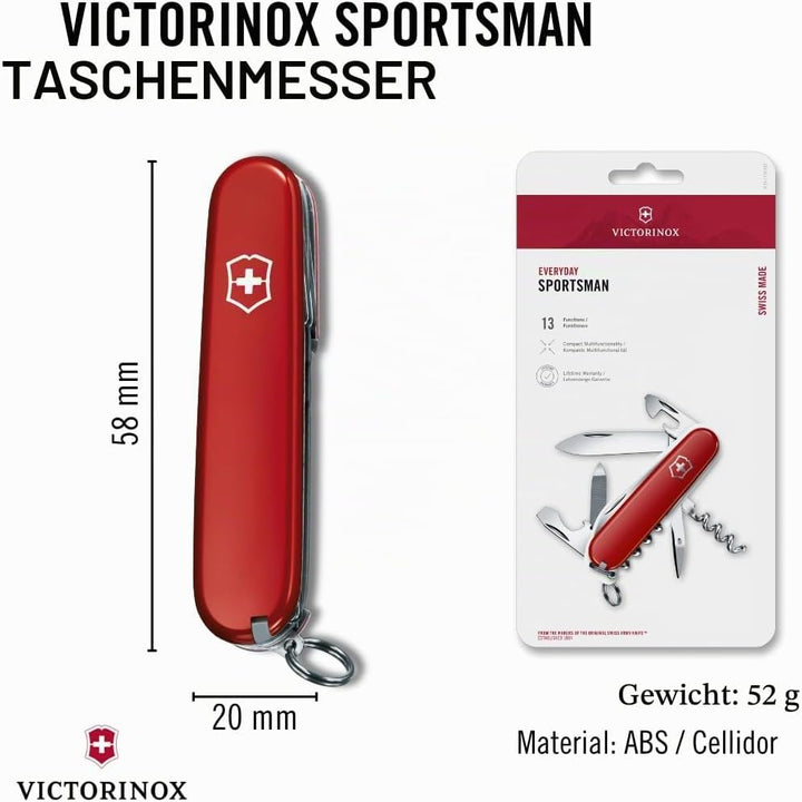 Victorinox Schweizer Taschenmesser, Sportsman, Multitool, Swiss Army Knife, 13 Funktionen, Dosenöffn