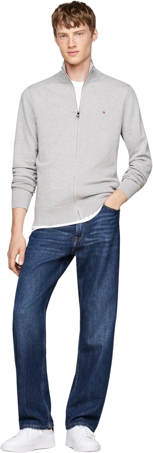 Tommy Hilfiger Herren Pullover mit Reissverschluss Stehkragen XXL Grau (Light Grey Heather), XXL Gra
