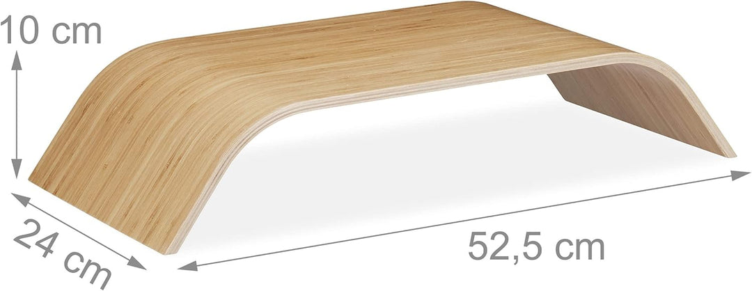 Relaxdays Monitorständer aus Bambus, gebogene Bildschirmerhöhung für Schreibtisch, ergonomisch, HBT