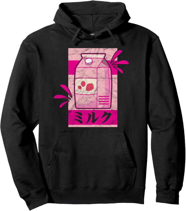 Kawaii Japanese Pink Retro 90s Strawberry Milk Erdbeer Milch Pullover Hoodie