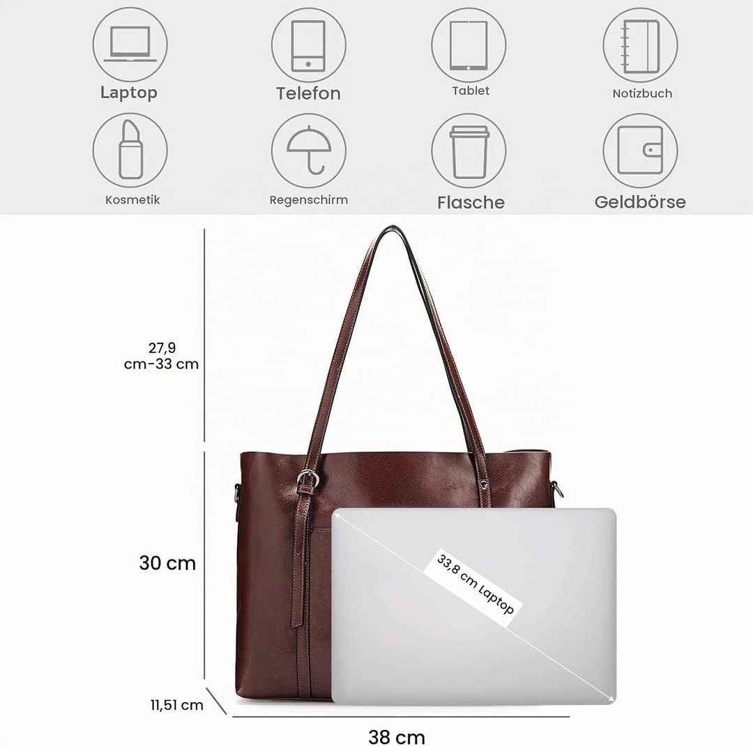 S-ZONE Damen 3-Way Schultertasche Vintage Rindspalt Leder Shopper Grosse Mode Laptop Arbeitstasche U