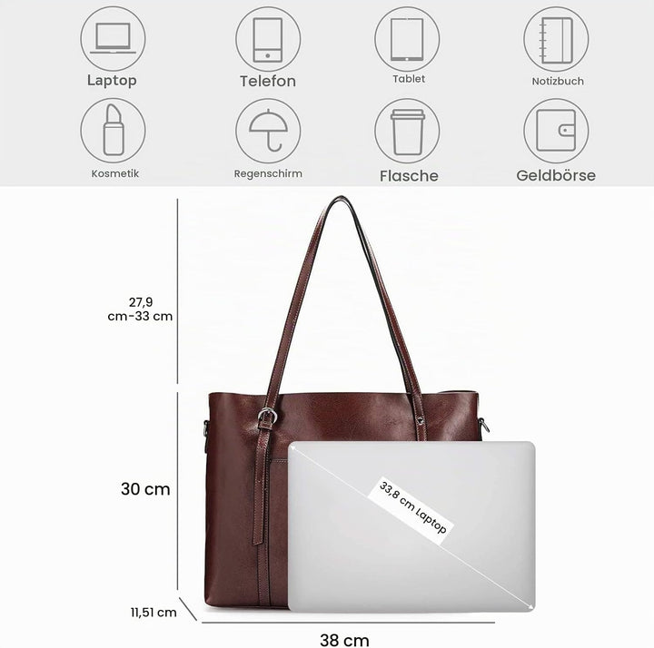 S-ZONE Damen 3-Way Schultertasche Vintage Rindspalt Leder Shopper Grosse Mode Laptop Arbeitstasche U