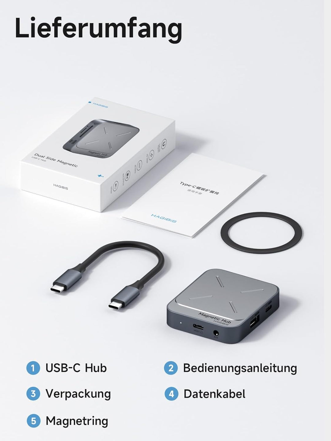 Hagibis Doppelseitig Magnetischer USB C Hub für iPhone 17 16 15 Pro Max, SD 4.0 UHS-II 312MB/s Karte